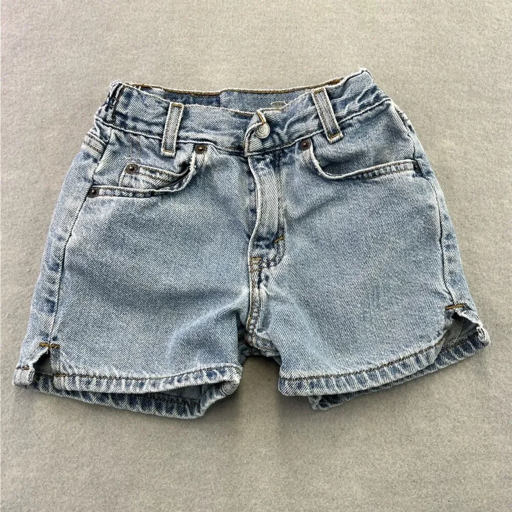 Levis 505 Blue Denim Jean Shorts Youth 6 Vintage White Tab 90s Kids Elastic